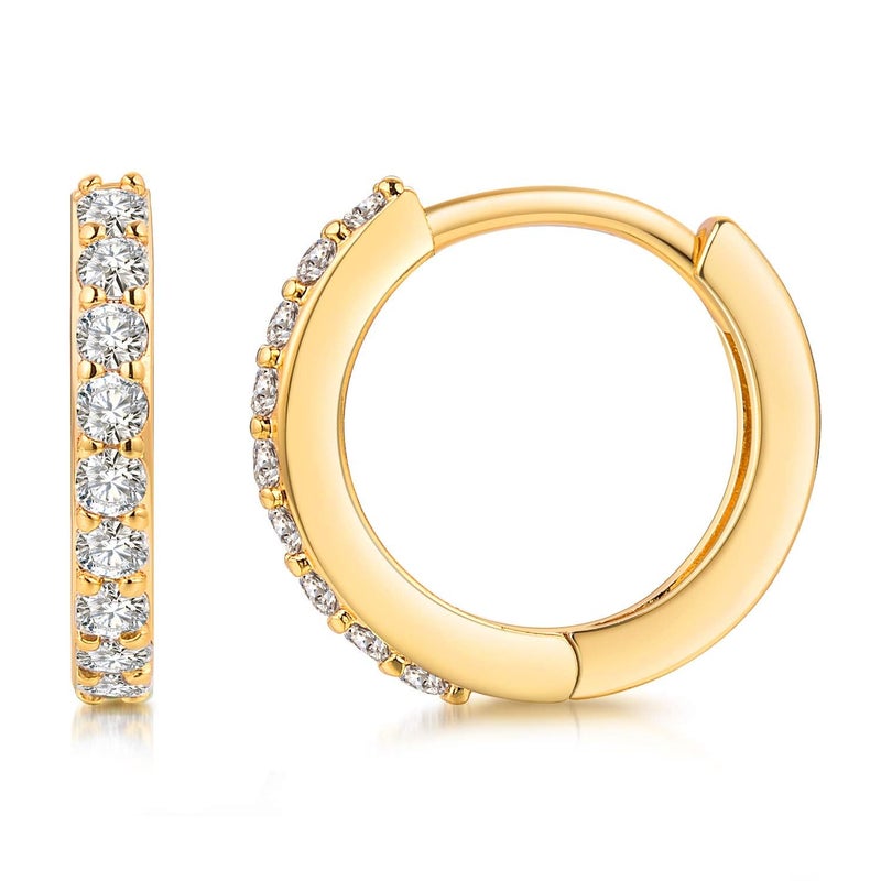 Kainier 18K Gold Plated Cubic Zirconia Cuff Earrings Huggie Stud Mini Cartilage Hoop Earring for Women (gold) - Image 1